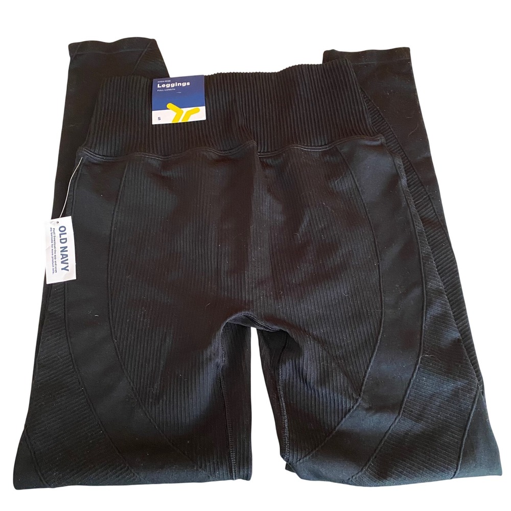 Old Navy NWT Women's High Rise Seamless Go Dry Ribbed Leggings Black Small